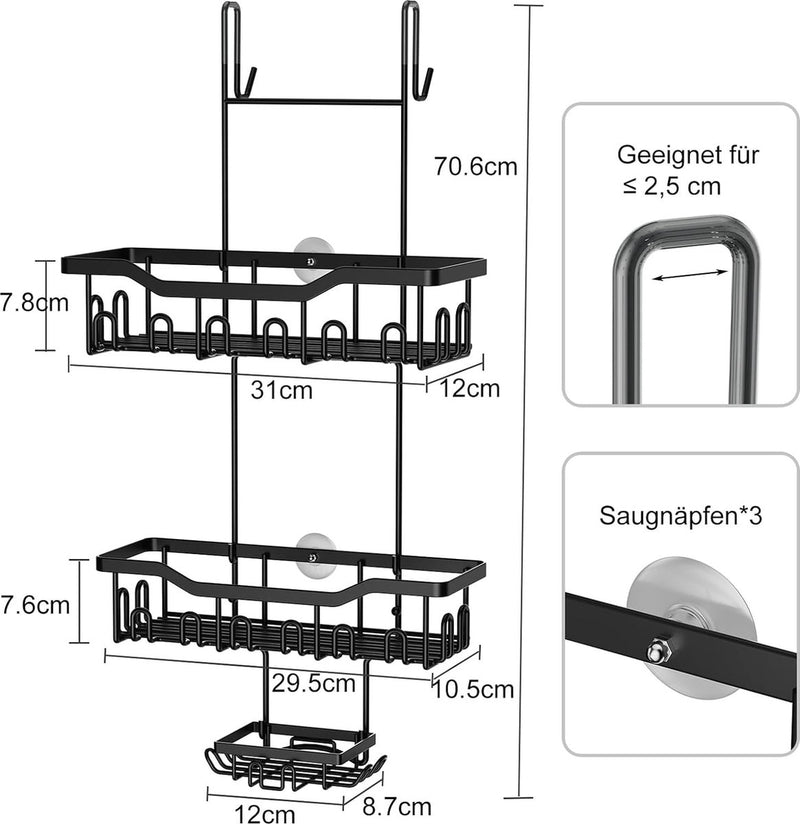 HapiRm Doucheplank om op te hangen, roestvrij staal, zonder boren, met 5 verstelbare manden, doucheplank om op te hangen, met tandenborstelhouders en haken, voor badkamerorganizer, installatie zonder HapiRm Doucheplank om op te hangen, roestvrij staal, zonder boren, met 5 verstelbare manden, doucheplank om op te hangen, met tandenborstelhouders en haken, voor badkamerorganizer, installatie zonder