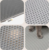 Kattenbakmat voor kattenbak met anti-slip coating, 76 x 61 x 1,3 cm, kattenbakmat, waterdicht en gemakkelijk te reinigen, effectieve opname van kattenbakvulling in honingraatdesign, grijs