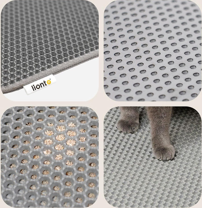 Kattenbakmat voor kattenbak met anti-slip coating, 76 x 61 x 1,3 cm, kattenbakmat, waterdicht en gemakkelijk te reinigen, effectieve opname van kattenbakvulling in honingraatdesign, grijs