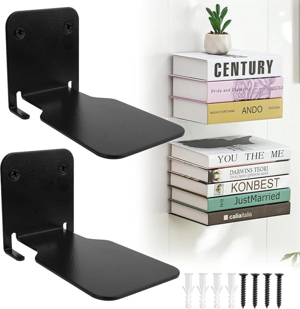 Onzichtbare boekenkast, zwevende boekenkast, metaal, verborgen geboord, gemonteerde boekenkasten, zwevende rekken voor muren, boekorganizers voor slaapkamer, kantoor, keuken, 2 stuks