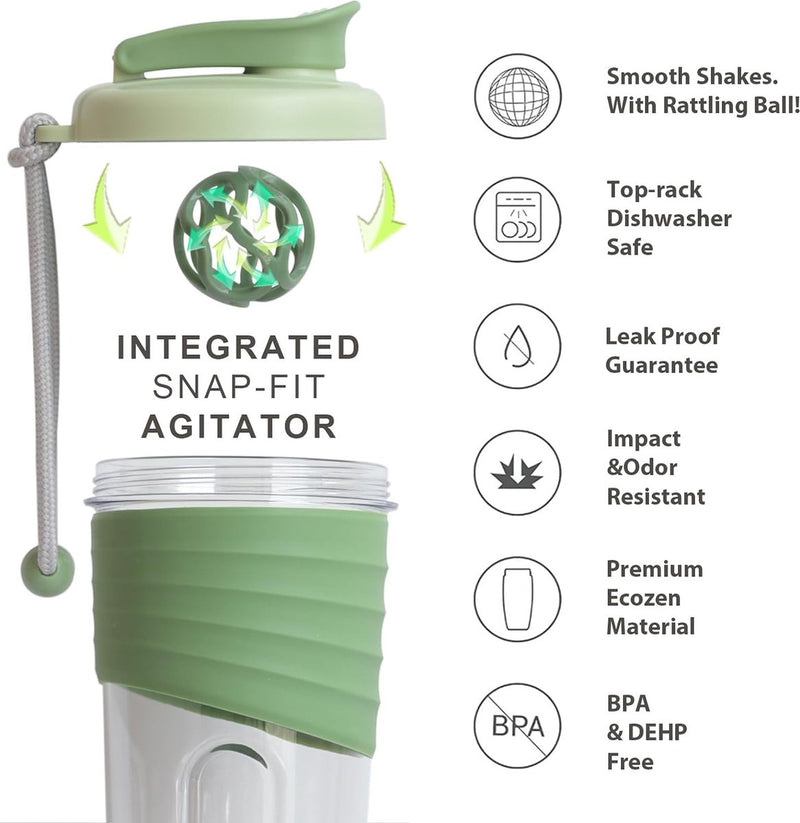 Shaker met bal, eiwitshaker, waterfles, drinkfles, BPA-vrij, shaker proteïneshake, 700 ml, duurzaam, lekvrij, geurneutrale shakebeker, 700 ml, groen
