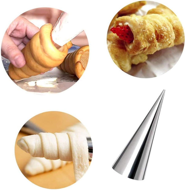 Cannoli-bakvormen, cannoli-buizen, 12,5 cm grote roestvrijstalen kanoli-vormen, anti-aanbaklaag, voor croissant-schelpcrème, vorm met reinigingsborstel
