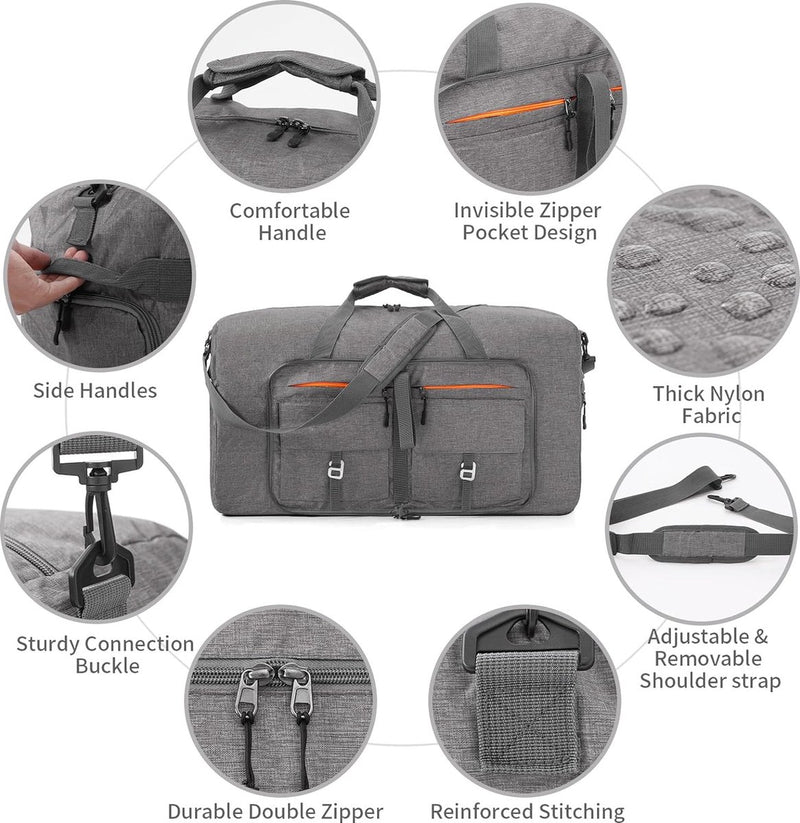 Lichtgewicht opvouwbare reistas Grote sporttas Dames Heren met schoenenvak Reistas Sporttas voor reizen Gym Vakantie Overnachting, B Grijs, reistas