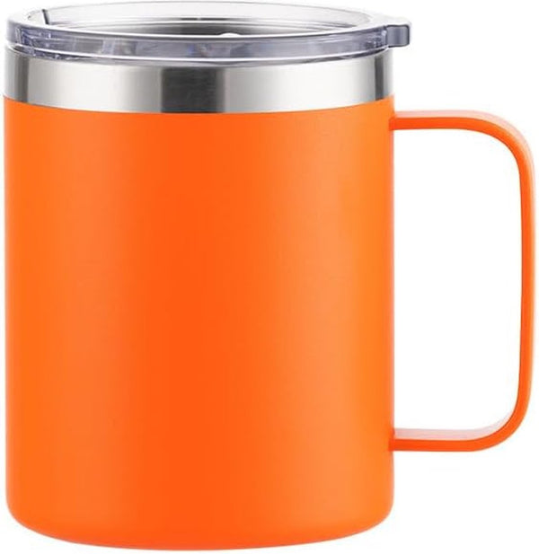 Roestvrijstalen thermosbeker met deksel, 473 ml, dubbelwandig, met handvat, lekvrij, campingbeker, reisbeker, bierpul, BPA-vrij