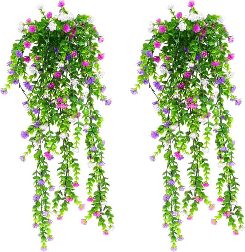 2 stuks kunsthangplanten, bloemen, meerkleurig, kunstbloemen aan de muur, kunsthangplanten, hangbloemen, klimop voor binnen en buiten, balkon, bruiloft, tuin, wanddecoratie
