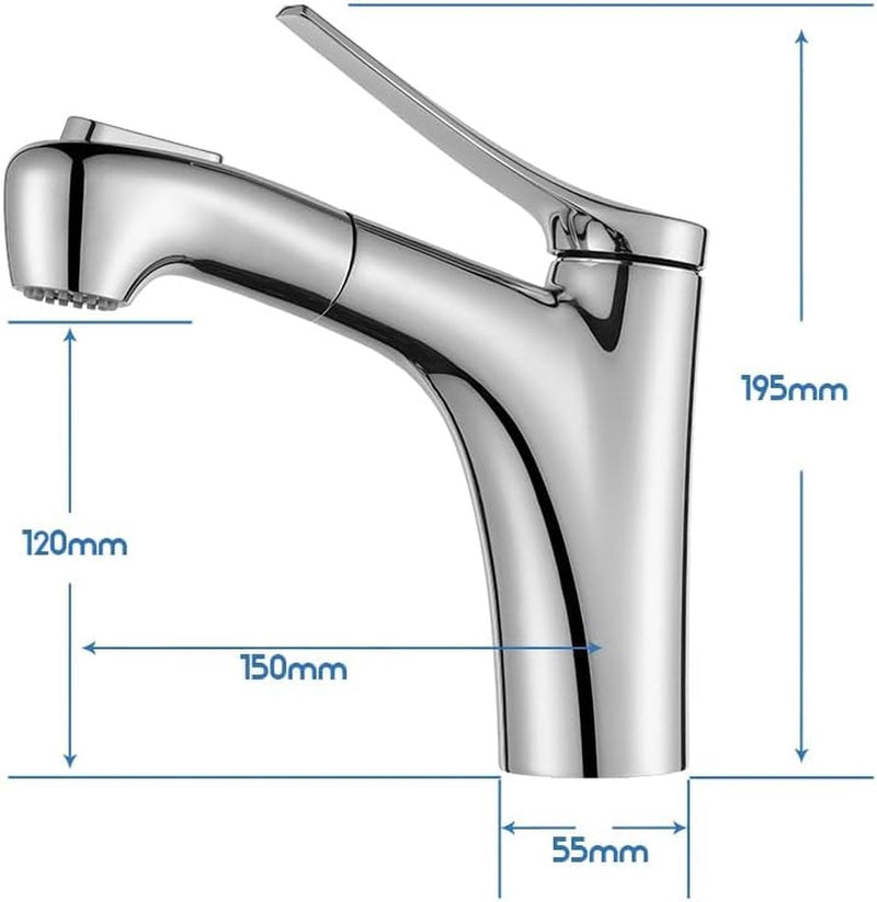Wastafelkraan met uittrekbare douchekraan Badkamer Uitschuifbare Kraan Badkamer Badkamer Kraan Wastafel Kraan Chroom