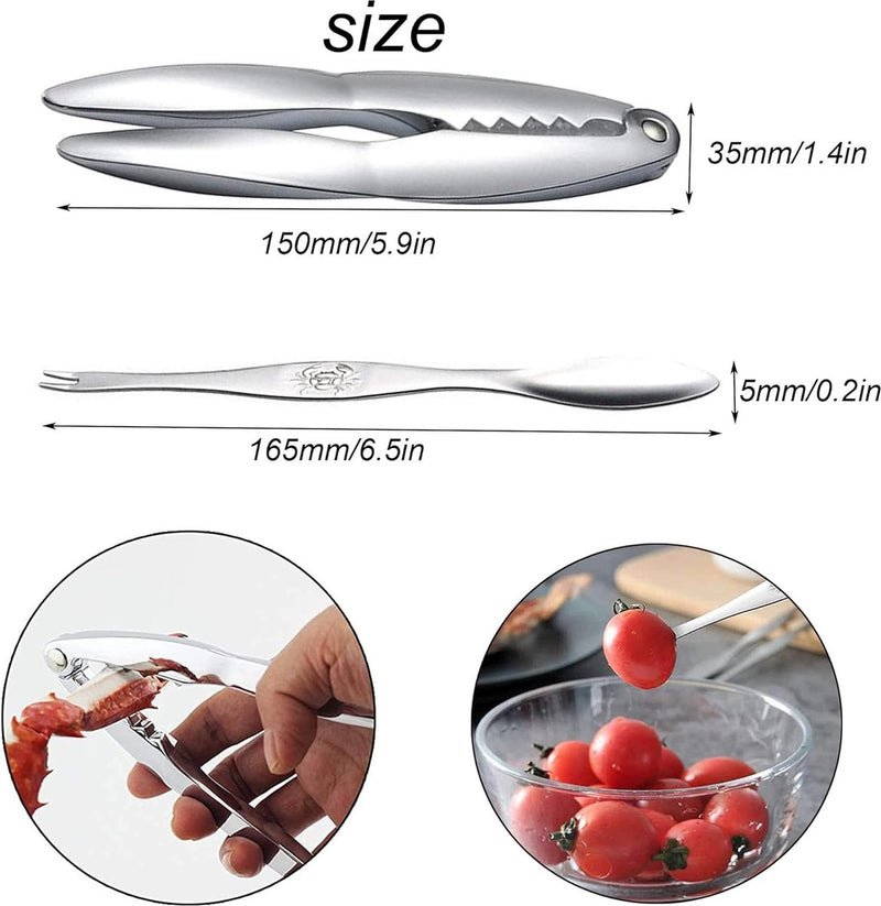4-delige zeevruchten tool zeevruchten vorken set 1 kreeft krabben crab en 3 roestvrij staal zeevruchten vorken harde schaal schaaldieren alle soorten zeevruchten en noten enz. (zilver)