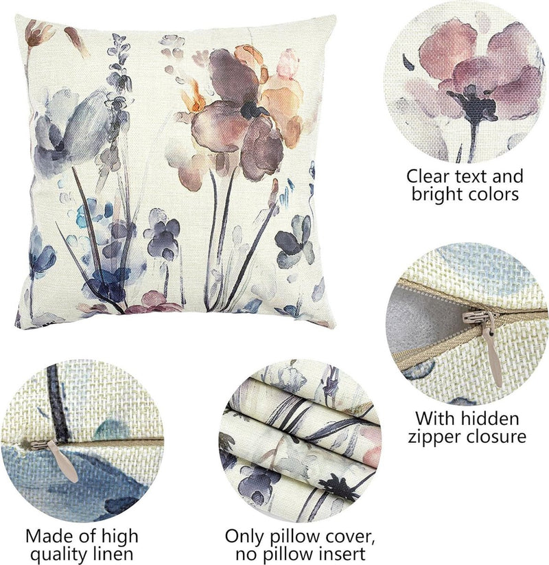 Kussensloop 40 x 40 cm, set van 4 linnen, decoratieve kussenhoezen voor bank, woonkamer, slaapkamer, kantoor, woondecoratie (40 x 40 cm, stijl 1)