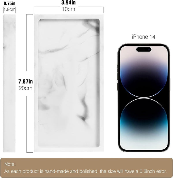 Wastafelorganizer, mini-dienblad voor de badkamer, rechthoekig, hars, plat, sieradenhouder voor textiel, kaarsen, zeep handdoeken, planten, Wit marmer, Mini