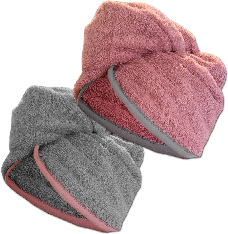 2 stuks badstof tulband haartulband met rubber voor kinderen van 100% katoen, absorberend, stabiele grip, 2 x oudroze