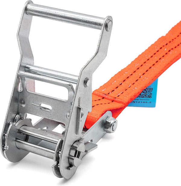 Spanbanden, met ratel, 2-delig, met haken, ratelriem, sjorbanden, oranje, 35 mm 2.000 daN, 2 ton, 4 stuks à 4 meter