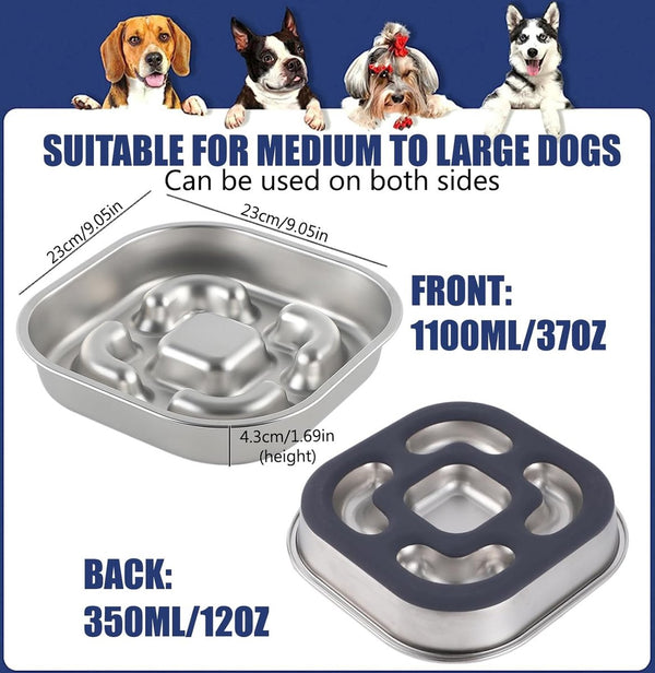 Anti-sling hondenkom, anti-slingerkom, roestvrij staal, slowfeederkom, hond, antislip roestvrijstalen hondenkom voor grote, kleine en middelgrote honden, voerbak hondenkom