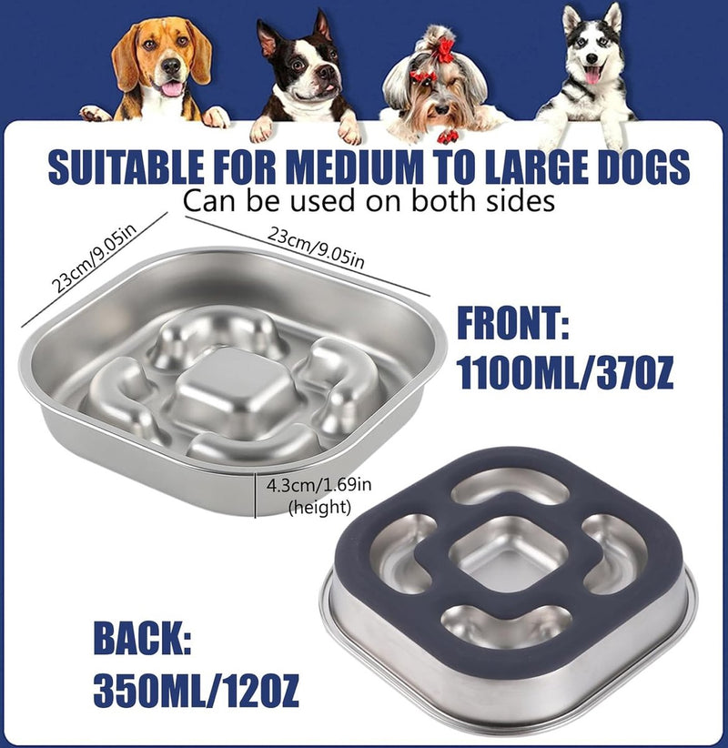 Anti-sling hondenkom, anti-slingerkom, roestvrij staal, slowfeederkom, hond, antislip roestvrijstalen hondenkom voor grote, kleine en middelgrote honden, voerbak hondenkom
