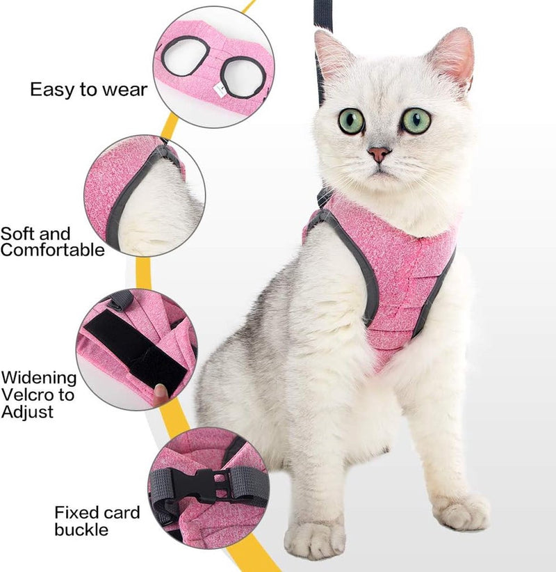 Cat Harness and Leash, Ultra-Light, Escape-Proof, Adjustable, Soft Mesh Fabric, Padded, Running Vest, Jacket for Kittens, Pets, Puppies, m, Pink