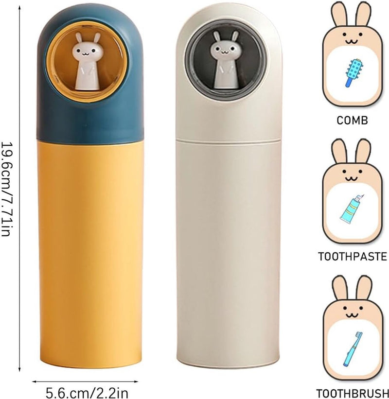 Tandenborsteletui voor kinderen, 2 stuks, reisetui, draagbare karikatuur tandenborstelhoes, tandenborstelbeker voor jongens en meisjes, thuis, school, wandelen, kamperen (geel + wit)