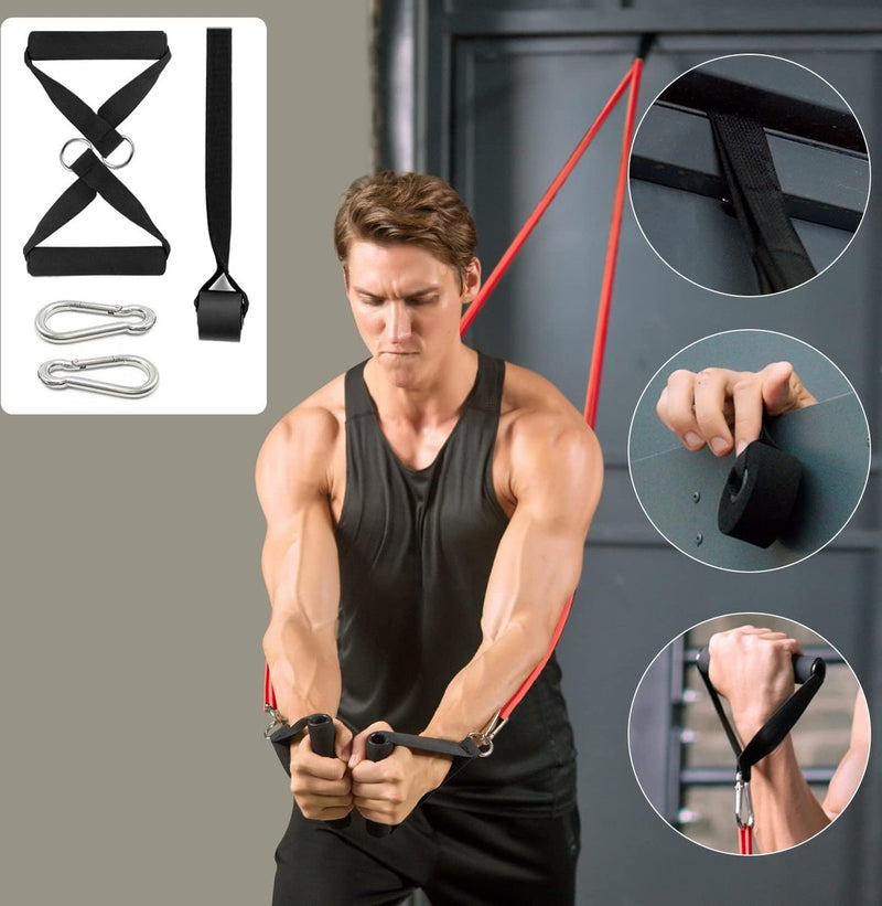 Fitnessbandenset pull-up weerstandsbanden in 5 verschillende treksterktes – expanderbandenset incl. optrekband, weerstandsbanden, handgrepen, voetlussen, deuranker, draagtas