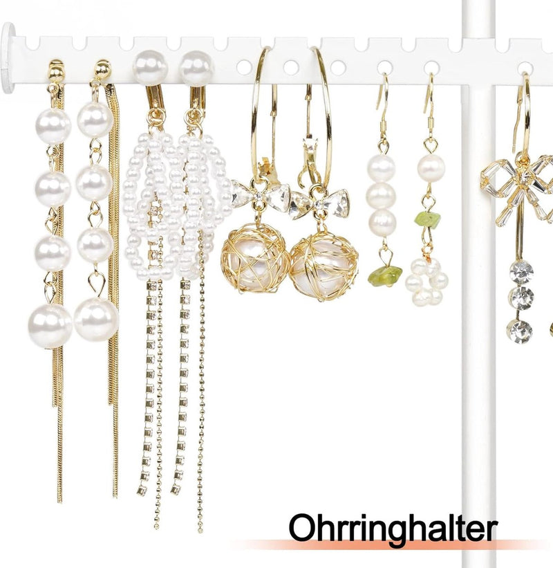 Sieradenstandaard, in hoogte verstelbaar, kettingstandaard, sieradenhouder, sieradenopslag met dienblad, fluwelen doos, kan worden gebruikt als ringhouder, oorbelstandaard, sieradenstandaard,