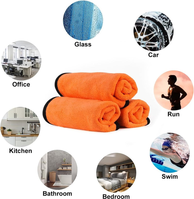 Microvezeldoeken voor de auto, 6 stuks, 400 g/m², multifunctionele pluisvrije handdoek, autoreinigingsdoek, microvezeldoek voor auto, huishouden, keuken, raam, oranje, grijs, 60 x 40 cm