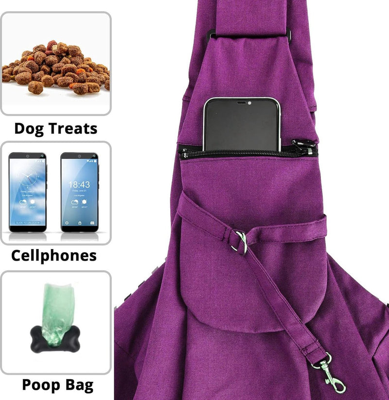 Hondendraagtas, huisdier, verstelbare schoudertas, transporttas voor huisdieren, ademende transporttas voor katten en honden, geschikt voor wandelingen in de open lucht, paars