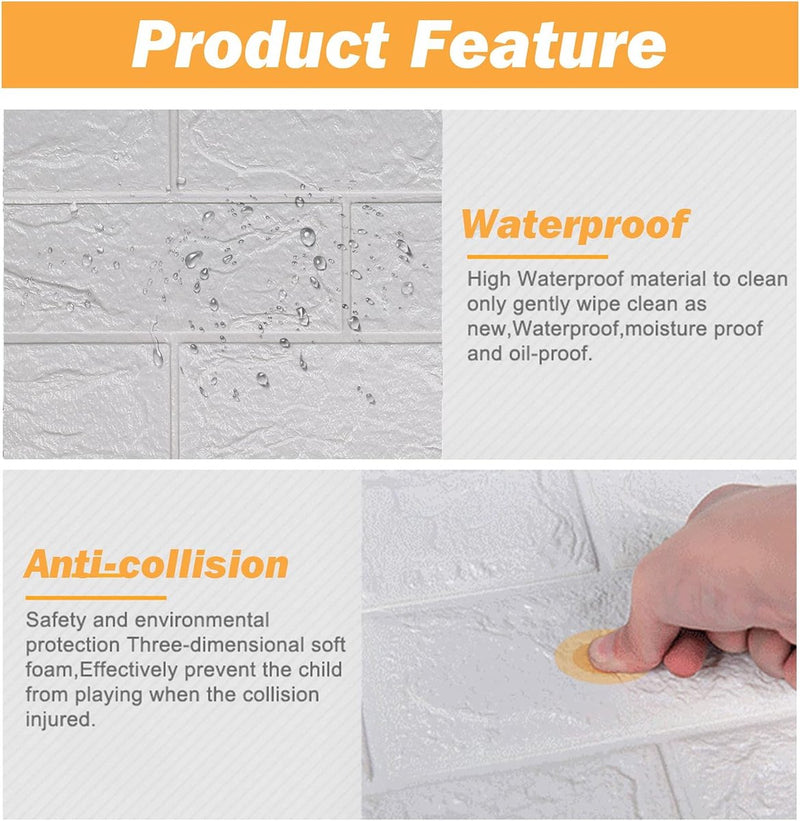 10 stuks 3D-baksteenbehang, zelfklevende wandpanelen, 38,5 x 35 cm, wit baksteenpatroon, muurstickers, voor badkamer, slaapkamer, woonkamer, balkon, keuken