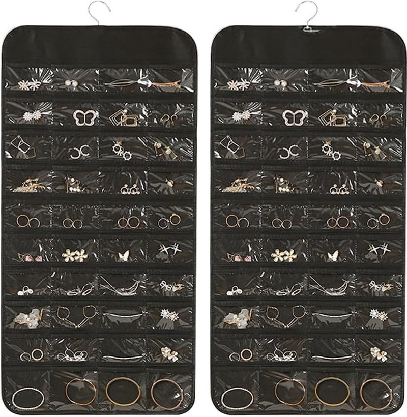 Sieradenorganizer voor het ophangen van sieradenopslag Hangende sieradenorganizer Hangende opbergrol met hanger Sieradenorganizer Tas Reistas voor ringen Oorbellen Kettingen Zwart