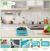 4 stuks opvouwbare siliconen vershouddozen met deksel, luchtdicht, draagbare bento box, plat, stapelbaar om ruimte te besparen, lunchbox, vouwkom voor koelkast, magnetron, vaatwasser