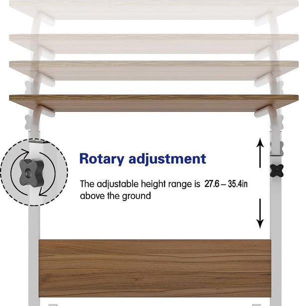 Laptoptafel, 60 x 40 cm, bijzettafel op wieltjes, bedtafel, in hoogte verstelbaar, pc-tafel met wieltjes, staande tafel, mobiele computertafels, klein bureau, desktop met groef, nachtkastje,