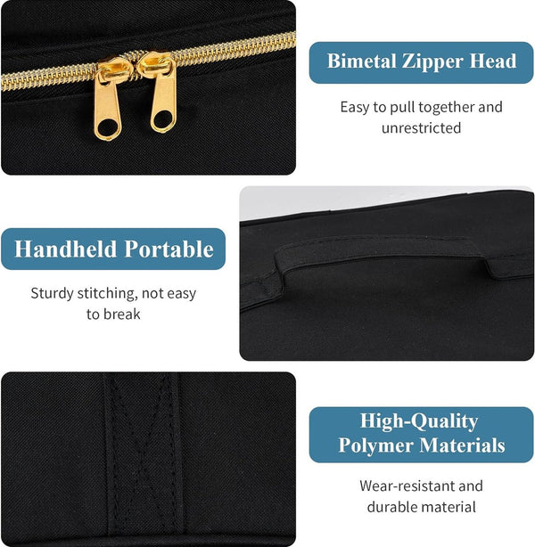 Nagellak opbergtas groot, draagbare draagtas voor nagellak en UV-lamp, dubbellaagse nagellaktasorganisator, multifunctionele make-uptas, zwart, zwart, eenvoudig