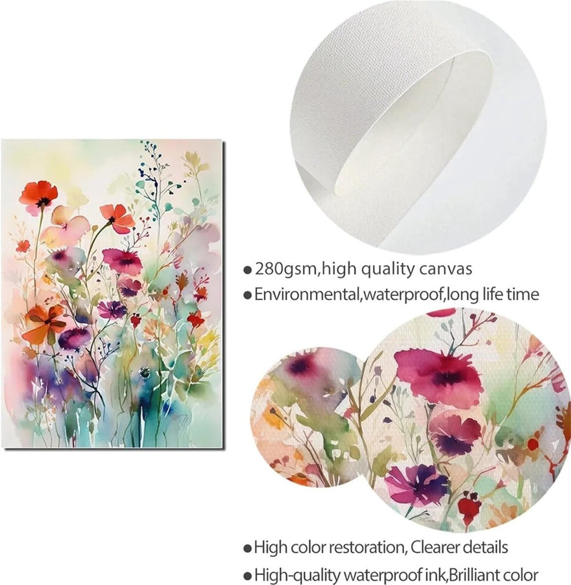 Woonkamerfoto's, set van 3, kleurrijke bloemenposters, slaapkamermuurfoto's, stijlvolle esthetische decoratieve canvasfoto's, zonder lijst, wanddecoratieposter (50 x 70 cm)
