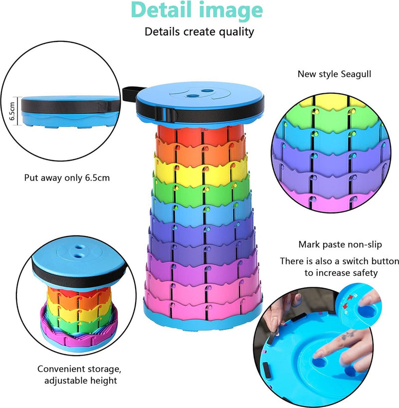 Telescopische kruk met kussen, opvouwbaar, lichtgewicht en draagbaar, kruk voor volwassenen, campingkruk voor wandelen, reizen, barbecue, maximale belasting 200 kg, met draagtas