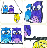 Meerkleurige uil op een draadglas-raambehang, raamdecoratie, hangende zonnecatcher, uil, zonnevanger, raamdecoratie, hangende vogel-zonnevangers