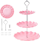2 stuks 3 etages, cupcake-standaard, dessertstandaard, herbruikbare gebarenstandaard, taartstandaard voor bruiloft, verjaardag, theefeest, roze