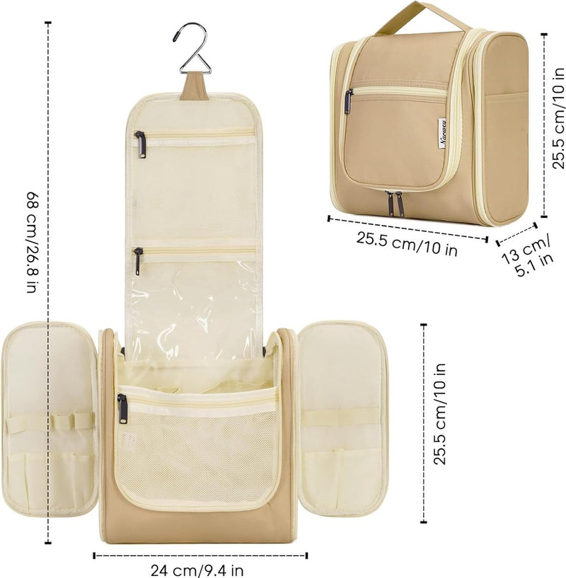 Toilettas voor dames en heren, toilettas voor kinderen, om op te hangen, make-uptas voor mannen, wastas voor vrouwen en meisjes, bruin (grande)