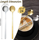 Pak van 24 latte macchiato lepels, theelepels, koffielepels, roestvrij staal, espressolepels met lange handgrepen, dessertlepels 15 cm, Nutella lepels voor thee, cake, koffie, vaatwasmachinebestendig