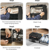 Hangende plankstof met 3 compartimenten, Kofferorganizer Hangend, Opvouwbare Garderobeorganizer Hangend, Draagbare Reisplank, Zwarte Bagageorganizer, Draagbare Hangende Reisorganisator