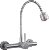 Wandmontage, keukenkraan, roestvrij stalen waterkraan, 360 graden draaibaar, uitloop, mengkraan met één hendel, mengkraan + 2 straalsoorten, spoelbakarmatuur, mengkraan met één hendel