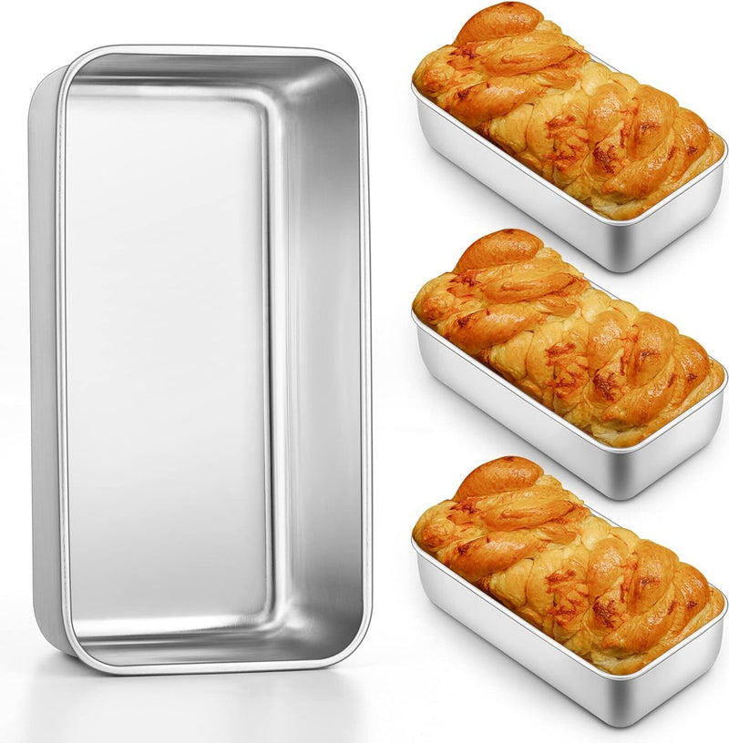 Broodbakvorm, set van 4, roestvrij staal, bakvorm, rechthoekig, toastbrood, bakvorm, bakvorm voor sappig, pluizig brood/cake, 23,5 x 12,6 x 6 cm, gezond en duurzaam, vaatwasmachinebestendig