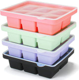 4 stuks ijsblokjesbakken, siliconen ijsblokjesbakken XL met deksel, stapelbaar en vaatwasmachinebestendig ijsblokjesbakken, voor bier, wijn en babysnack inbegrepen (4 kleuren, set van 4 (24 ijsblokjes))