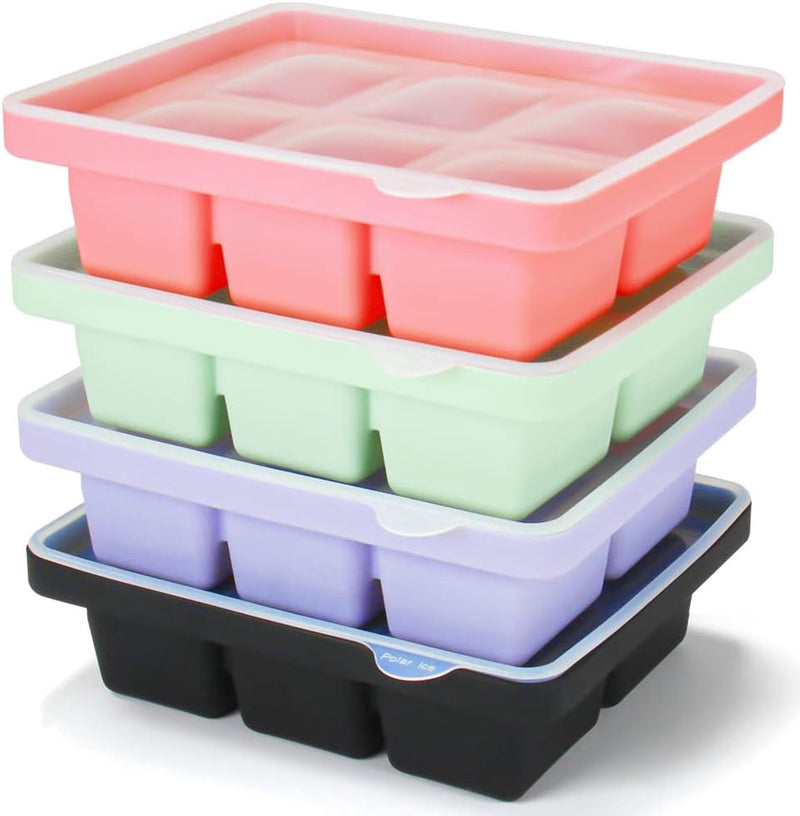 4 stuks ijsblokjesbakken, siliconen ijsblokjesbakken XL met deksel, stapelbaar en vaatwasmachinebestendig ijsblokjesbakken, voor bier, wijn en babysnack inbegrepen (4 kleuren, set van 4 (24 ijsblokjes))