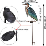 Tuindecoratie voor buiten, grijze reiger, tuinfiguur, zonnelamp voor buiten, tuinverlichting, metaal, glas, waterdichte padverlichting met grondpen, solarlamp voor moeder en