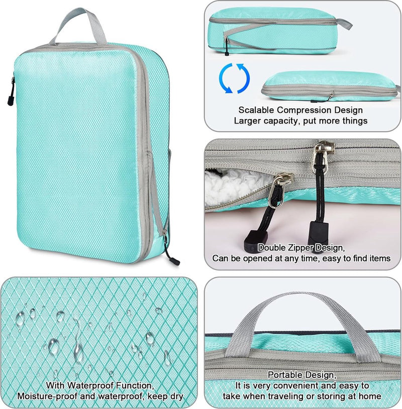 Koffer-organizerset, 9 stuks, Packing Cubes, waterdichte reis-kledingtassen, verpakkingskubus, uitbreidbare paktassen, bagage-organizer voor reizen of thuis blauw