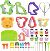 Koekjesvormers kinderset, 45-delige sandwichsnijders brood en groenten, roestvrijstalen broodsnijders met prikkers fruitvorkjes, comforthandgreep afneembaar, dinosaurus eenhoorn dino stervormen