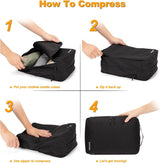 Compressieverpakkingsblokjes, set van 8, reisverpakkingsblokjes voor handbagage, compressiekofferorganizer, tassenset en reisblokjes (8 stuks, zwart)