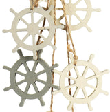 3 x hangdecoratie, maritiem, decoratie om op te hangen, stuurwiel, anker en vuurtoren met schelpen, hangdecoratie van hout (3 stuks, grijs/wit/blauw)