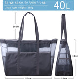 Strandtas XXL familie grote badtas strandtas met ritssluiting strandtas opvouwbare schoudertas badtas familie shopper handtas voor strand vakantie reizen grijs