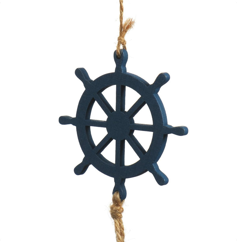 3 x hangdecoratie maritiem - decoratie om op te hangen - stuurwiel, anker en vissen van hout met schelpen - hangdecoratie (3 stuks - 100 cm)