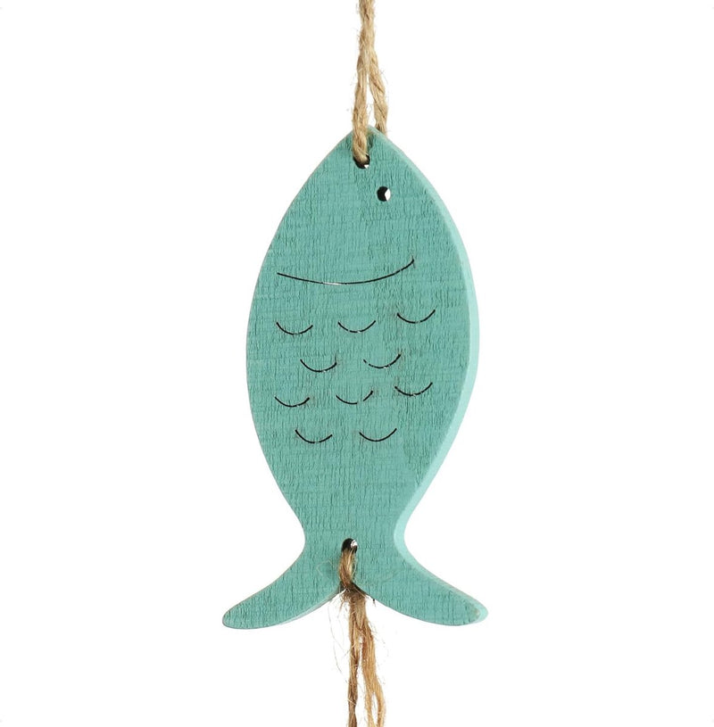 3 x hangdecoratie maritiem - decoratie om op te hangen - stuurwiel, anker en vissen van hout met schelpen - hangdecoratie (3 stuks - 100 cm)