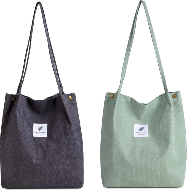 Schoudertas dames - 2 stuks corduroy tas dames schoudertas shopper dames hengseltas voor dagelijks gebruik, kantoor, schooluitstapje en winkelen