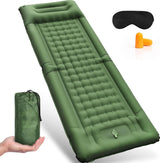 Reis-isomat, luchtmatras, zelfopblazend, verdikte opblaasbare isomat, camping met voetpers, pomp, opblaasbaar luchtmatras, ultralicht, isolatiemat met hoofdkussen, oogmasker, oordopjes