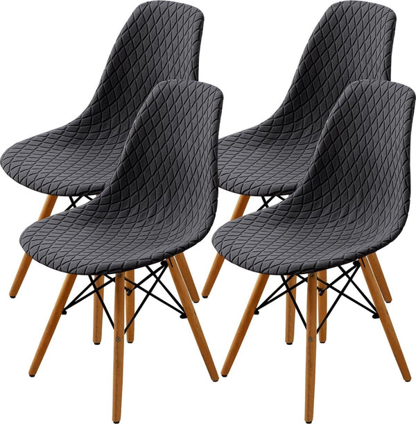 Eetkamerstoelen Covers 2/4/6 stuks, stijl shell eetkamerstoel Mid Century moderne stoel sipcover, gewatteerde dining accent side stoelhoezen (grijs, 4 stuks)